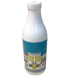 Vintage Carlton Glass White Milk Glass Jug With City Scene Bottle Butcher Bistro